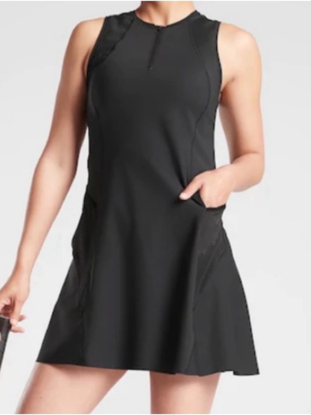 Athleta Match Point Black Sleeveless Tennis Dress with Mesh Back and Pockets XS
